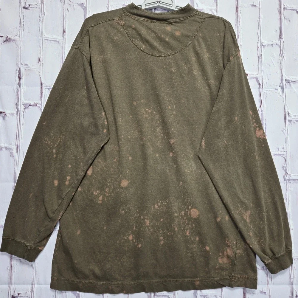 Vintage Levis Strauss Mens Brown Bleach Wash Henley Long Sleeve Shirt Large L